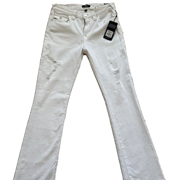 $179 TRUE RELIGION BECCA SN FLAP DESTROY OPTIC WHITE MID RISE BOOTCUT JEANS PANT - Picture 1 of 9